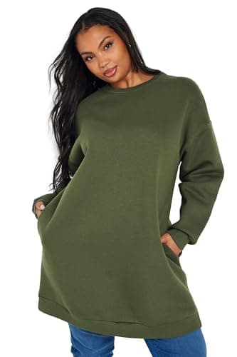 Image of Yours Curve Green Sweatshirt Dress - Women's - Plus Size Curve