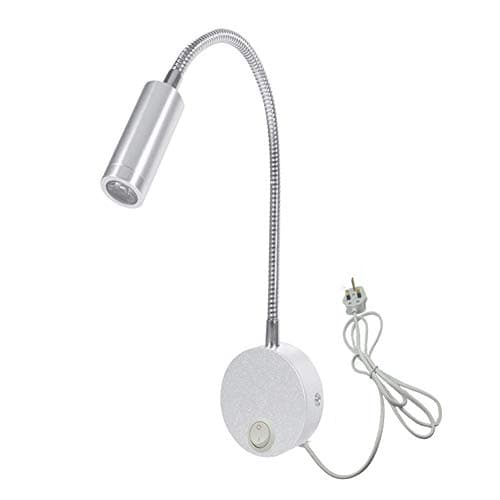 Image of WeFoonLo 3W Wall Mounted Reading Light Flexible Gooseneck LED Sconce Lamp with Plug & Switch for Bedroom, Office, Workbench, Studio (3W Silver-Cool White)