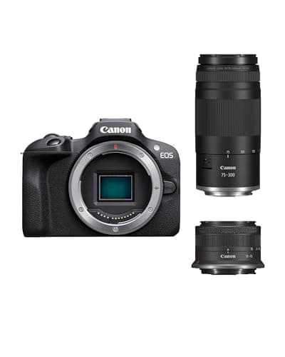 Image of Canon EOS R100 + RF-S 18-45mm + RF 75-300mm Double Zoom Kit - Compact Mirrorless Digital Camera - 24.1 MP, 4K Resolution - Dual Pixel CMOS AF, DIGIC 8 Processor - 6.5 FPS Continuous Shooting