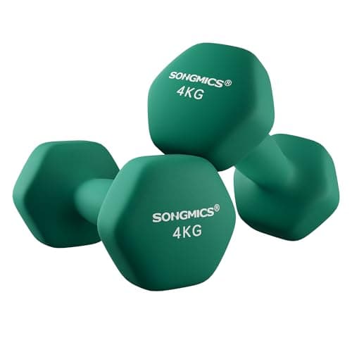 Image of SONGMICS Set of 2 Dumbbells 2 x 4kg Gym Dumbbells with Matte Neoprene Coating Gym Non-Slip 20.5 x 9 Green SYL68GN