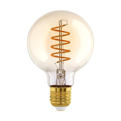 Image of EGLO Dimmable E27 LED globe, amber vintage spiral filament light bulb, Edison lamp for retro lighting, 4 watt (equivalent to 25 watt), 245 lumen, warm white glow, 2000k, G95, Ø 3.7"
