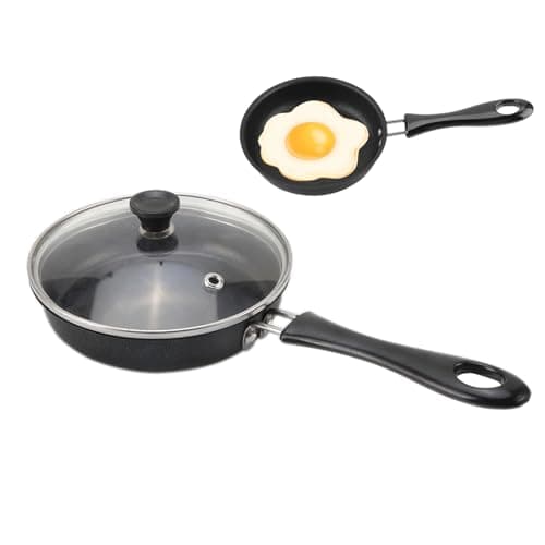 Image of Ruspela Non Stick Mini Pan with Lid for One Egg, Small Frying Pan 12cm Deep Frying Pan Skillet Maifan Stone Coating Cookware Omelette Kitchen Cooker Black