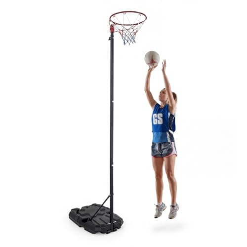 Image of COSTWAY Netball Stand and Post, Adjustable Basketball Goal System with Fillable Base and Wheels, Portable Regulation Hoop Full Size Basketball Net Set for Kids Teenagers Adults (170-305 cm)