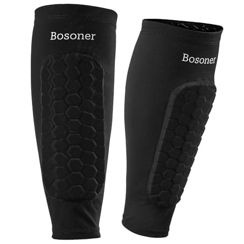Image of BOSONER Kids Shin Pads Guards: Football Shin Guards Sleeve for Defender with Honeycomb Compression - Protective Shin Pads for Boys Girls (Black, XS)