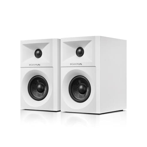 Image of Sanyun SW203 2.0 Desktop Computer Speakers - Near-Field 3D Stereo with Vertical Imaging - 60W Triple-DSP Dual Independent Drive - 24bit USB-C DAC Bluetooth 5.4 AUX, HiFi PC Gaming (Pair, White)