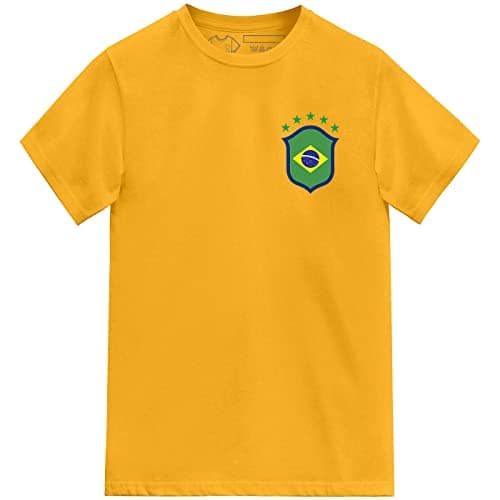 Image of Kids Brazil Football Shirt Team Shield Tshirt (Sunflower, 5-6 Years)