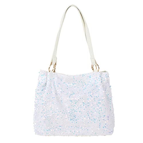 Image of LA HUATE Women Glitter Sequins Shoulder Tote Large Capacity Shopping Bag Zipper Travel Pouch Bag
