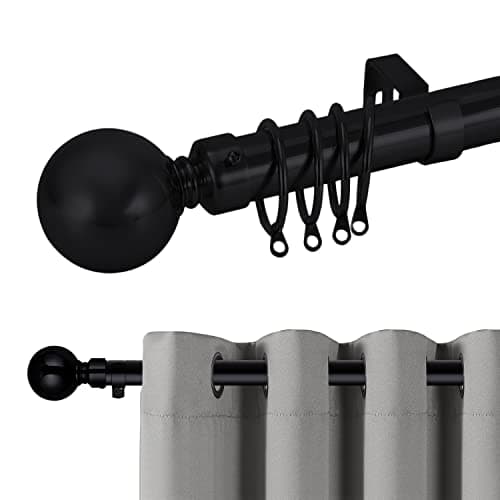 Image of Hafaa Curtain Poles Plain Metal Ball Adjustable Decorative Window Curtain Pole Includes 160 to 300 cm Extendable Curtain Rod, 60mm Size Classic Finials, Rings, Brackets & Fittings Set – Matte Black