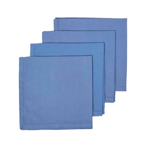 Image of HOMESCAPES Premium Blue Cloth Napkins, Set of 4, Handcrafted, Plain 100% Cotton Fabric Napkins, Washable & Reusable, Dinner Table Napkins for Parties, Events & Weddings - Airforce Blue, 45 x 45cm
