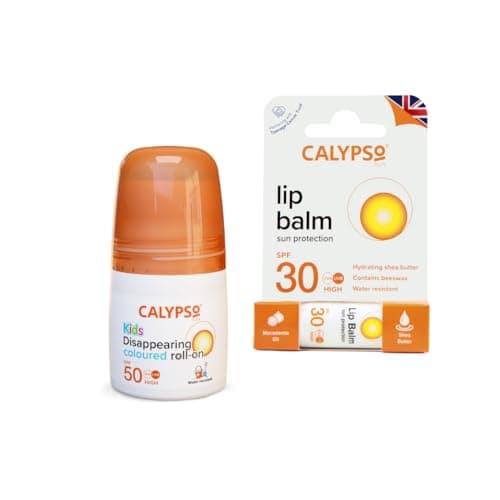 Image of Calypso Sun Protection Twin Pack for Adults & Kids: SPF 50 Roll On Sunscreen & SPF 30 Lip Balm - Travel-Friendly Suncare Essentials