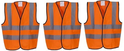 Image of Kids Hi-Vis Two Band & Braces Safety Waistcoat | Lightweight High Visibility Vest for Children | Reflective Workwear for School, Cycling & Outdoor Safety (Orange, S) -Pack of 3