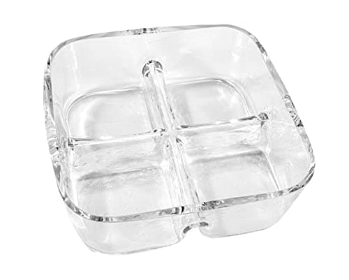 Image of Glass - Sectional - Relis - Divided - Dish - Tray - 4 Part - Square - for Nuts, Chocolate, Fruit or Candies - 8.5" Square - Made in Europe - by Barski