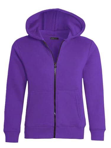 Image of shelikes Kids Girls Boys Zipper Hoodie Unisex Zipper Top Jacket PE School Sweat Hoodie Casual Fashion UK Size 5-14 Years Purple