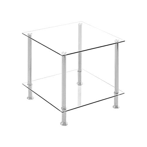 Image of NICEME 2-Tier Glass Small Side Table, Square Coffee Centre End Table for Living Room, Hallway, Reception