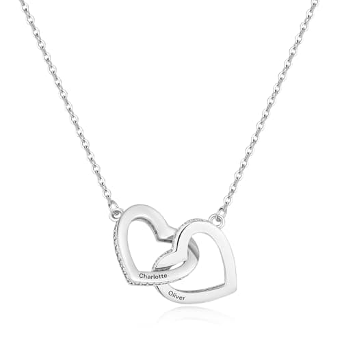 Image of Y Z Personalised Engraved Interlocking Double Hearts Crystal Edge Necklace UK Handmade with Gift Box and Card. Birthday Gift for Mother Daughter, Grandmother Sister Bestie