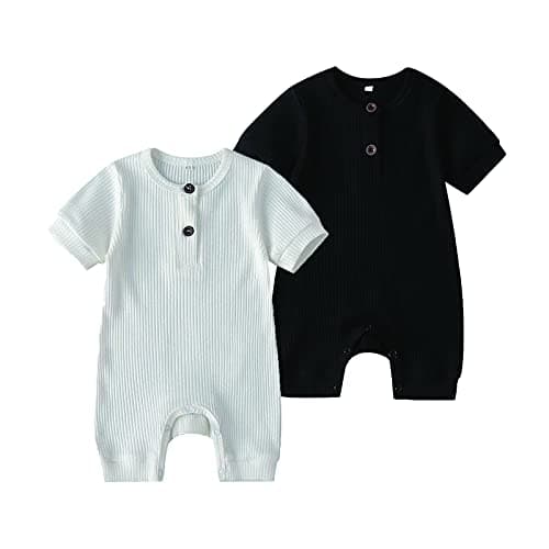 Image of Tearfuty Newborn Baby Boy Girl Rompers Cotton One Piece Jumpsuit Summer Short Sleeve Rompers(2 Pack)