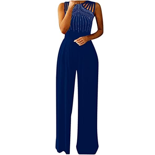 Image of Keepink Jumpsuits for Women UK Summer Wedding Sequin Elegant Party Playsuit Black Clubbing Romper Wide Leg Office Evening Trousers Diamond Halter Sexy One Piece Overalls