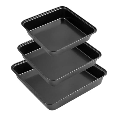 Image of YedZen Oven Trays Non Stick, 3Pcs-22,25,27cm Oven Baking Trays Set, Heavy Duty Carbon Steel (PFOA Free) Roasting Pan, Square Roasting Tray for Baking Food, Cooking