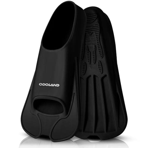 Image of Odoland Premium Swim Fins, Light Weight Snorkel Training Fins Adjustable Feet Fins for Swimming Snorkeling Diving, Silicone Smooth Swimming Flippers Multi Size from Kid to Adult Blcck S(4.5-6) UK