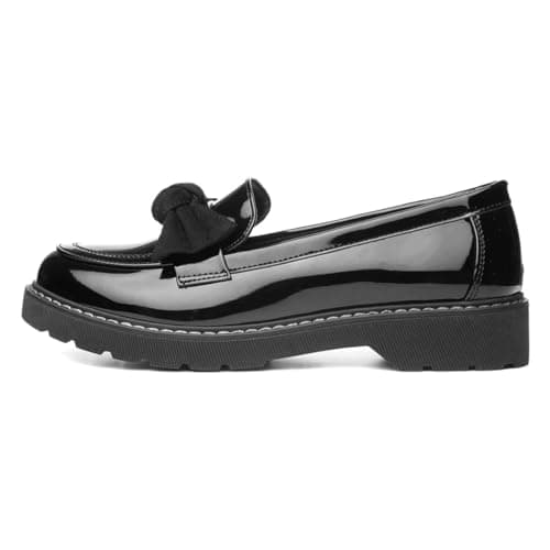 Image of Lilley Rosita Girls Black Patent Bow Loafer - Size 4 UK - Black