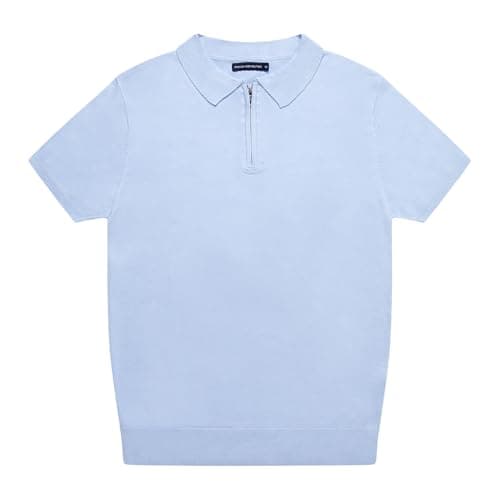 Image of French Connection Half Zip Polo Shirt-Cool Blue-Medium