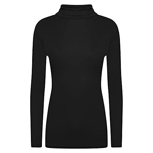 Image of Ladies Womens Polo Neck Roll Neck Turtle Neck Plain Jumper Top Long Sleeve 8-24 (Black, S/M (UK 8 -10))