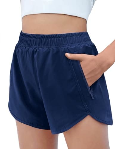 Image of Arshiner Kids Shorts Navy Blue Summer Girls Athletic Running Cycling Shorts Sports Pants Leisure Hot Pants with Mesh Liner and Zip Pockets 11-12 Years
