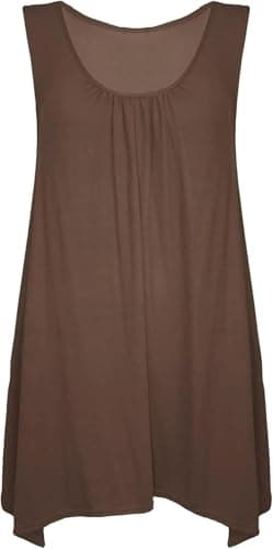 Image of Ladies Summer Tops Womens Tops Vest Tops Women UK Womens Tunic Tops Ladies Tops Sleeveless Blouse Plus Size Swing Flared Tops Ladies Long Tops Size 8-30 Chocolate Brown 24-26