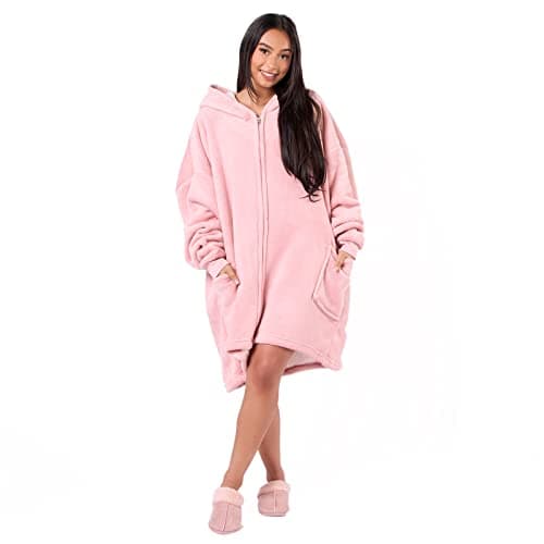Image of Sienna Oversized Hoodie Women Zip Up, Mothers Day Gifts Super Soft Sherpa Fleece Hoodie Blanket Women Wearable Blanket Bed Jacket Sweatshirt Cardigan Jumper, Blush Pink