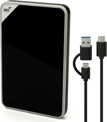 Image of ModusTech 1TB Acrylic Portable External Hard Drive USB-C/USB 3.1 — Mirror-Finish High Speed HDD, UASP, Compatible with PC, Mac, Laptop, PS4, Xbox, iPhone, Smart TV (BLACK)