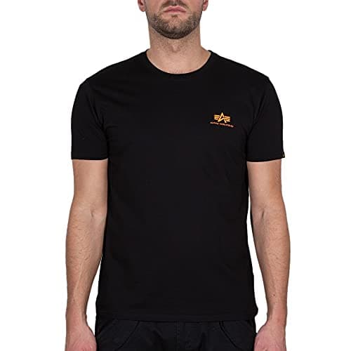Image of Alpha Industries Basic T Small Logo T-Shirt for Men Black/Neon Orange