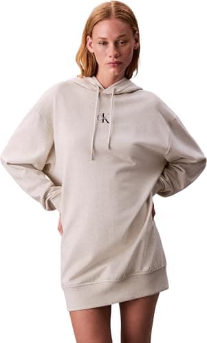 Image of Calvin Klein Women's Premium Terry Longline Hoodie, Beige (Vanilla Heather), M