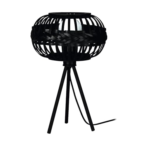 Image of Eglo Tripod Table lamp Towcester, Boho Bedside Light Fixture, Living Room and Bedroom Lighting, Black Metal and Wood, E27 Socket