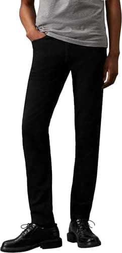 Image of Calvin Klein Men’s Slim Tapered Fit Jeans, Black (Denim Black), 34W/30L
