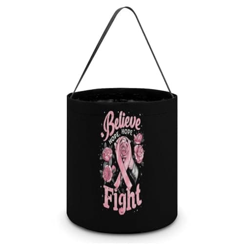 Image of Breast Cancer Awareness Month Novelty Easter Basket Bucket Bag for Easter Egg Hunts Party Favor Decor