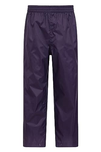 Image of Mountain Warehouse Pakka Kids Waterproof Over Trousers - Taped Seams Rain Pants, Lightweight, Rip-Stop, Packaway Bag - for Spring Summer, Walking, Travelling Purple Kids Size 3-4 Years