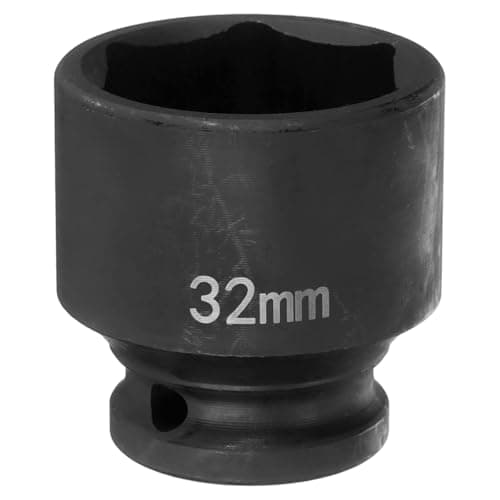 Image of sourcing map 6 Point Impact Socket 32mm Metric Socket 1/2" Square Drive 1.8" (45mm) Long Phosphated Cr-Mo Steel Spindle Axle Hex Nut Sockets, Black
