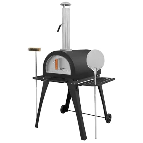 Image of Dellonda Large Outdoor Wood-Fired Pizza Oven & Smoker with Side Shelves & Stand - DG103
