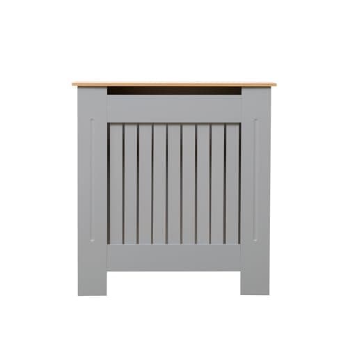 Image of AVC Designs Kensington Radiator Cover Modern MDF Wood White Grey Vertical Slat Living Room Bedroom Hallway Cabinet (Small Grey/Oak)…