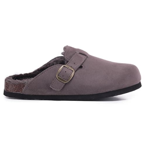 Image of VIVASHOES Women's Suede Slip-On Buckle Clog – Classic Closed-Toe Mule with Adjustable Strap, Cork Footbed & Rubber Outsole – Effortless Comfort for Cozy Days, Lounging & Everyday Living - Mocha 6