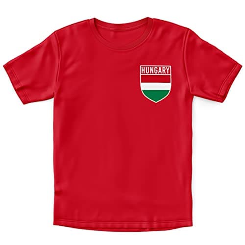 Image of Hungary Football Shirt Kids - Boys Hungary Flag Badge Retro T Shirt - Football Country European 2021 Supporters Gifts For Kids - 2020 Hungarian Tournament Footy Soccer Top, 3-4 Years, Red