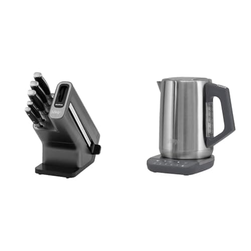 Image of Ninja Foodi StaySharp Knife Block with Integrated Sharpener, 5-Piece Knife Set Includes Chef Knife & Ninja Perfect Temperature Kettle, 1.7L, with Temperature Control, LED Display