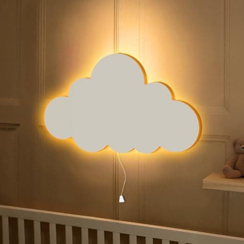 Image of Marco Paul Modern Wooden White Cloud Shaped LED Night Light ‎Battery Powered Night Light Kids Childs Room Decor Wall Lights Wall Mounted Nursery Bedside Lamp Baby Gifts Bedroom Decor Lighting