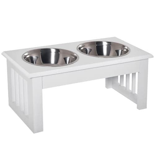 Image of pawhut Stainless Steel Raised Dog Feeding Bowls with Stand for Extra Small and Small Dogs Elevated Twin Pet Bowls Water Food Feeder 44L x 24W x 15H cm - White