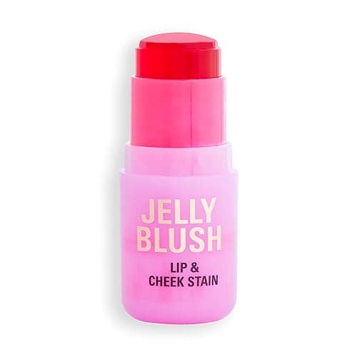 Image of Revolution Beauty, Jelly Blush Stick Lip & Cheek Stain, Long-Lasting & Buildable with Hyaluronic Acid & Aloe, Vegan & Cruelty-Free, Strawberry Pink