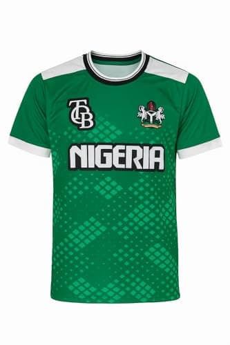 Image of Nigeria Unisex Round Neck Jersey with Pattern-Like Design and White Trim Details Shirt Sport Jersey Sporty - NOT A Loose FIT (UK, Alpha, M, Regular, Regular)