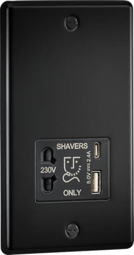 Image of Knightsbridge 230V Shaver Socket with Dual USB A+C [5V DC 2.4A Shared] - Matt Black