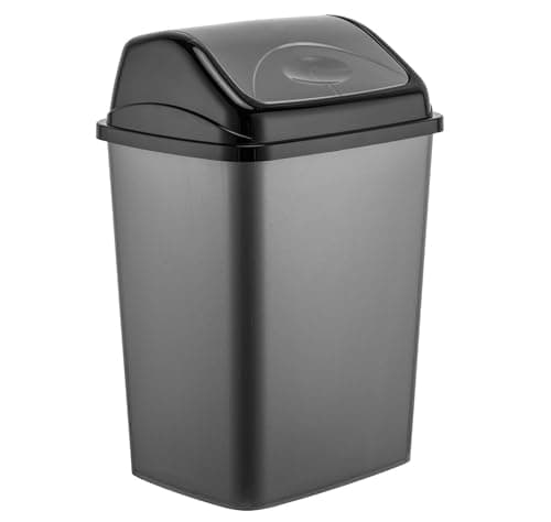 Image of 50L Plastic Flip Top Waste Bin - Removable Swing Lid Garbage Rubbish Kitchen Dustbins | Garbage Trash Can Recycle Recycling | Refused Bins For Home Bathroom Office | Flip Top Closure - Robust 50 Litre