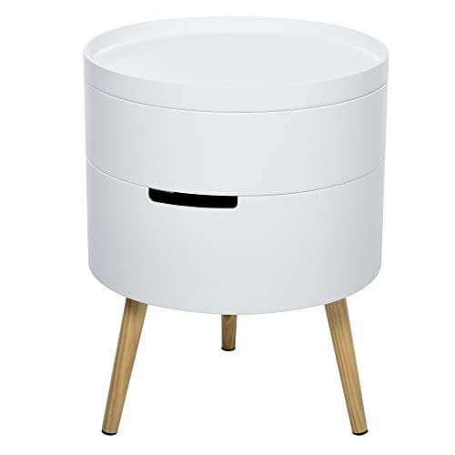 Image of HOMCOM 3-Tier Coffee Table, Round End Table with 2 Hidden Compartments and Detachable Tray, Side Table with Storage for Living Room, White