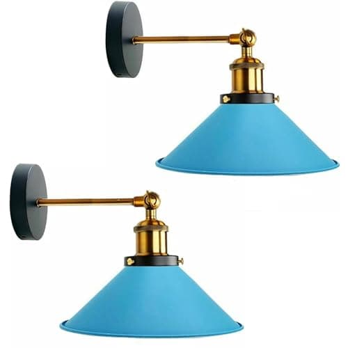 Image of LEDSone Vintage 180 Degree Adjustable E27 Swing Arm Wall Lamp Fixtures Wall Sconces Industrial Metal Indoor Wall Mounted Sconce for Bedroom Galleries Living Room Hallway Kitchen (Blue 2 Pack)